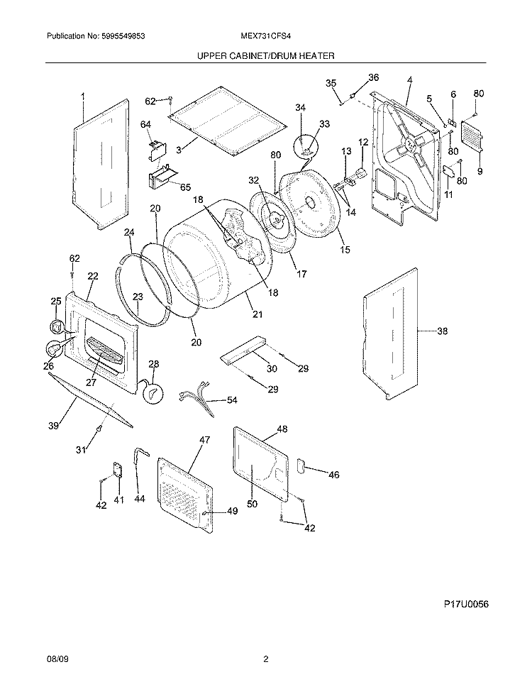 UPPER CABINET/DRUM HEATER Diagram and Parts List for MEX731CFS4  Uni Washer Dryer Combo