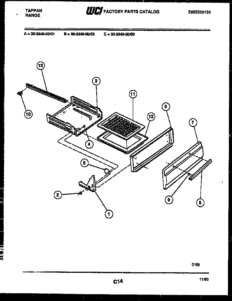 BROILER DRAWER PARTS Diagram and Parts List for 30-3349-23-01  Tappan Range