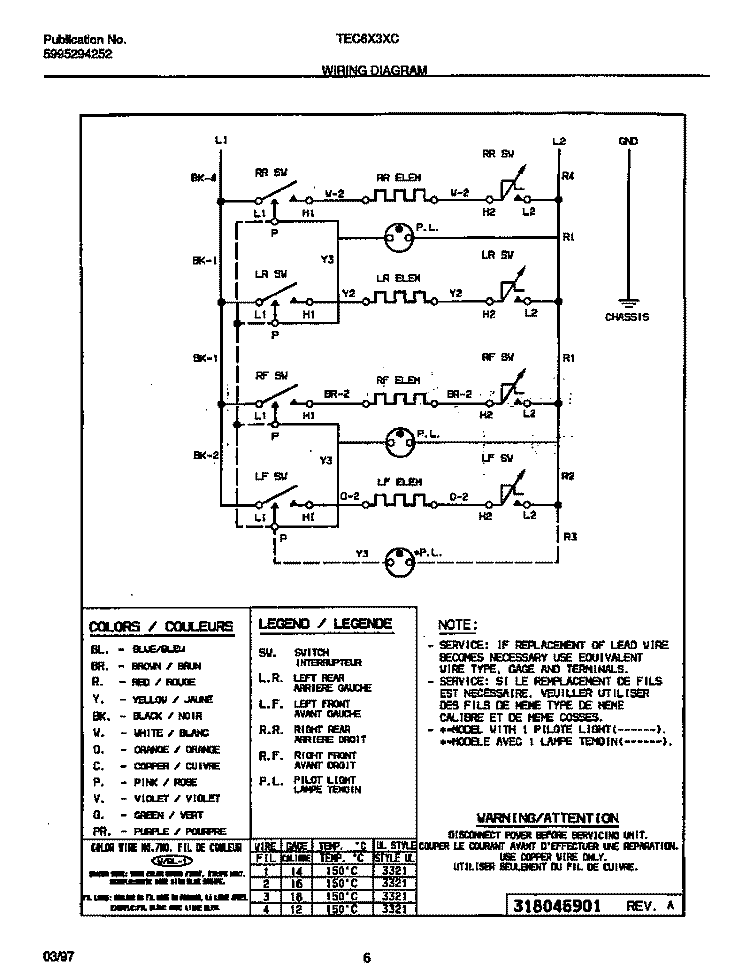 WIRING DIAGRAM Diagram and Parts List for TEC6X3XCW3  Tappan Cooktop