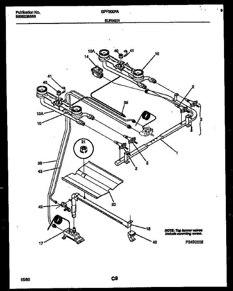 BURNER PARTS Diagram and Parts List for GPF300PAWA  Gibson Cooktop