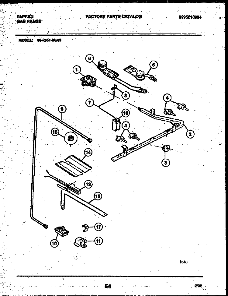 BURNER, MANIFOLD AND GAS CONTROL Diagram and Parts List for 30-2551-23-03  Tappan Range
