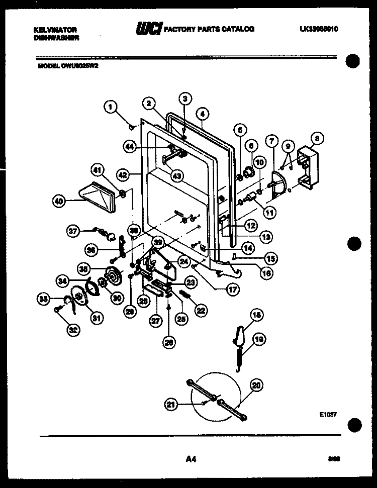 INNER DOOR PARTS Diagram and Parts List for DWU6025W2  Kelvinator Dishwasher