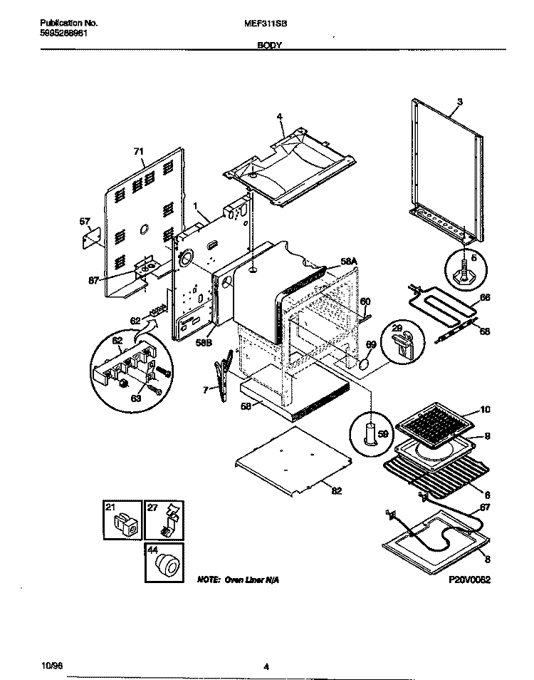 BODY Diagram and Parts List for MEF311SBDF  Frigidaire Range