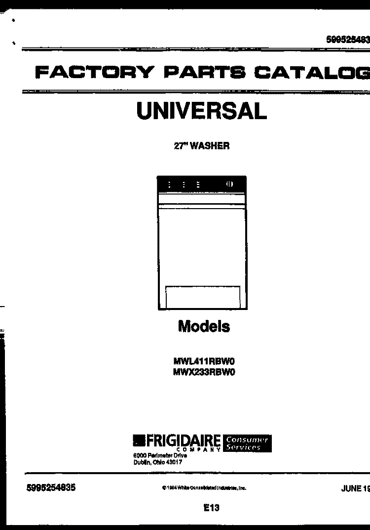 COVER Diagram and Parts List for MWL411RBW0  Tappan Washer