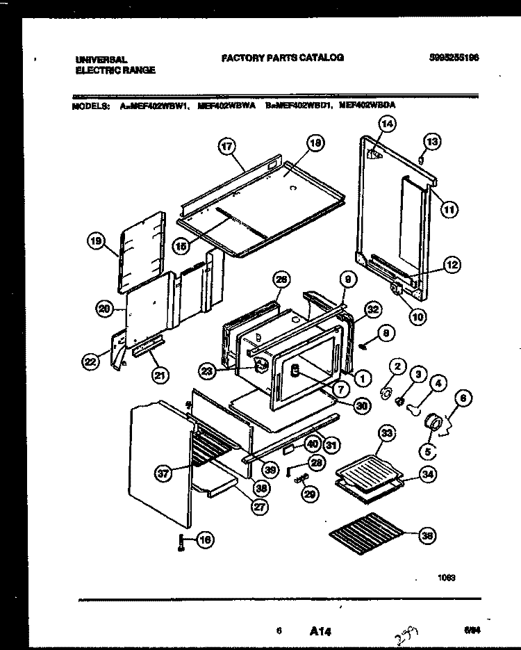 BODY PARTS Diagram and Parts List for MEF402WBW1  Frigidaire Range