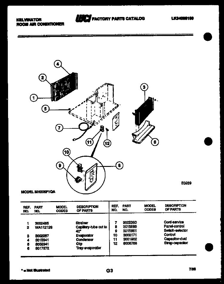 ELECTRICAL PARTS Diagram and Parts List for MH205F1QA  Kelvinator Air Conditioner