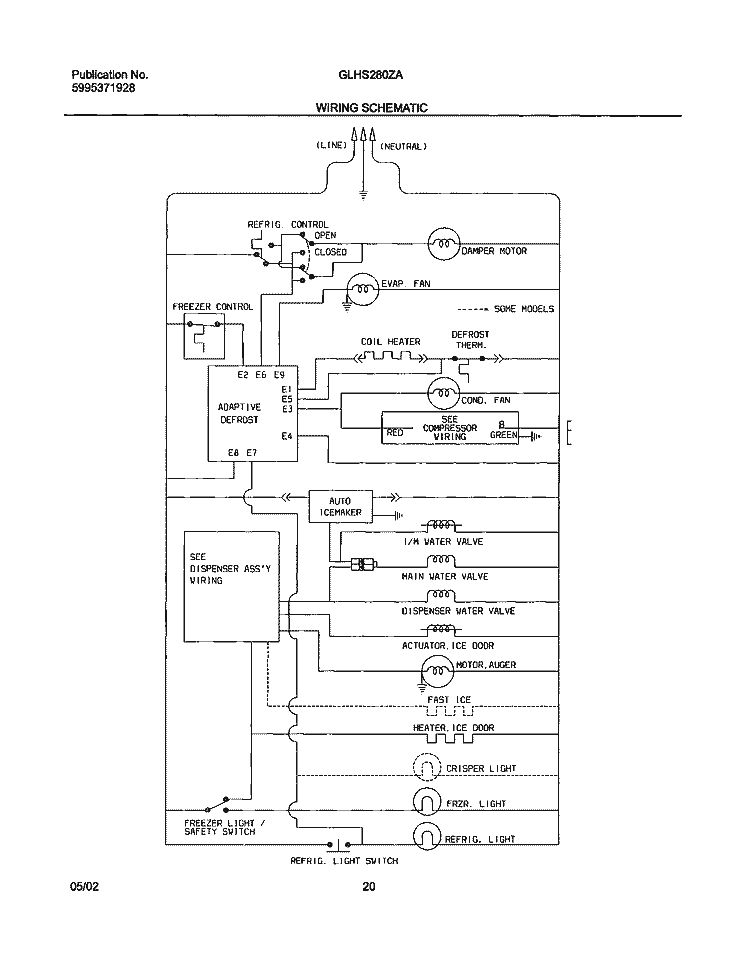 WIRING SCHEMATIC Diagram and Parts List for GLHS280ZAB3  Frigidaire Refrigerator