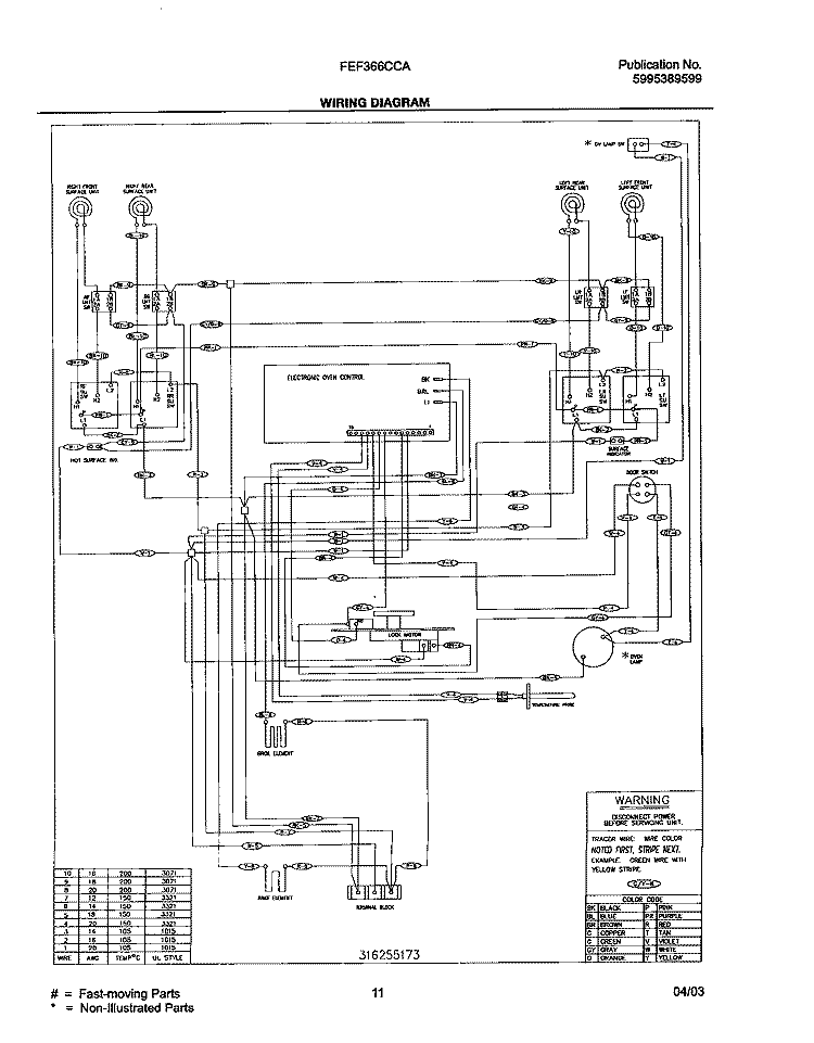 WIRING DIAGRAM Diagram and Parts List for FEF366CCA  Frigidaire Range