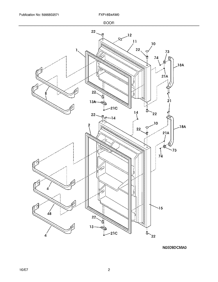 DOOR Diagram and Parts List for FXP18B4AW0  Frigidaire Refrigerator