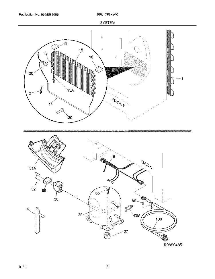 SYSTEM Diagram and Parts List for FFU17F5HWK  Frigidaire Freezer