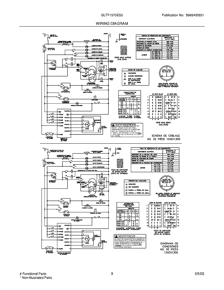 WIRING DIAGRAM Diagram and Parts List for GLTF1570ES0  Frigidaire Washer