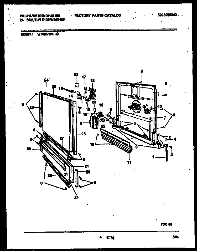 DOOR PARTS Diagram and Parts List for WDB222RBR0  Frigidaire Dishwasher