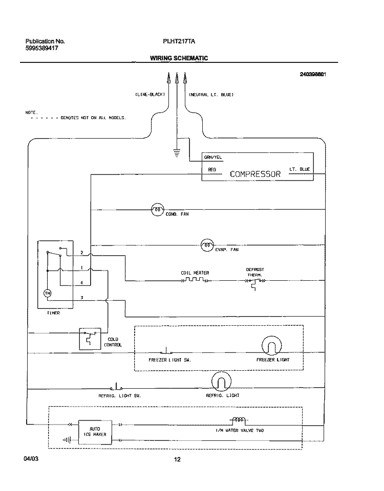 WIRING SCHEMATIC Diagram and Parts List for PLHT217TAB4  Frigidaire Refrigerator