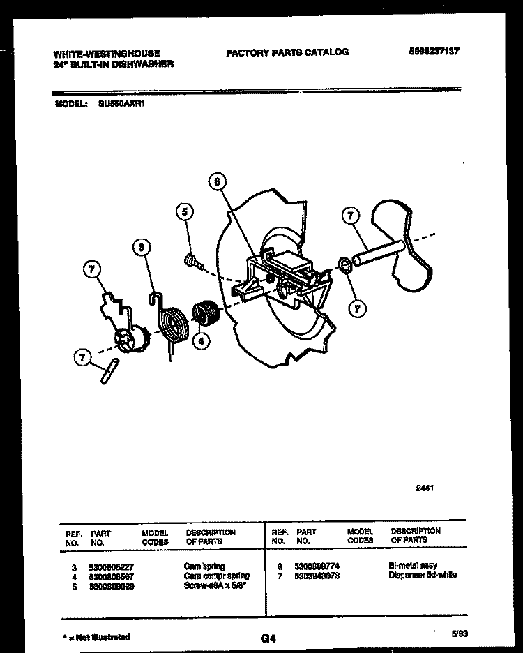 CAM Diagram and Parts List for SU550AXR1  Frigidaire Dishwasher