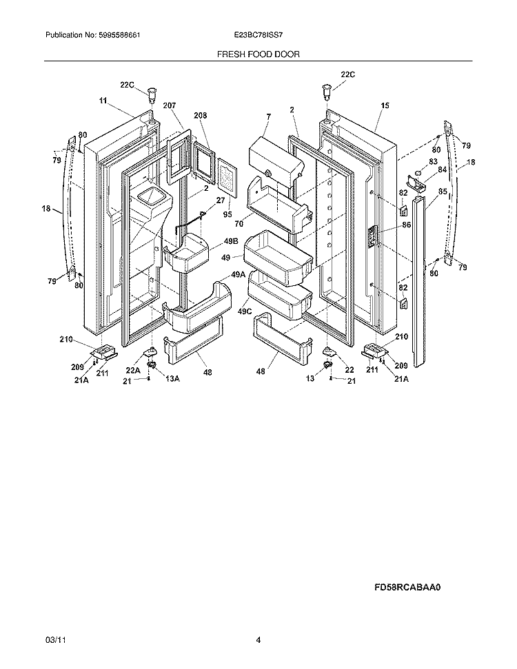 FRESH FOOD DOOD Diagram and Parts List for E23BC78ISS7  Electrolux Refrigerator