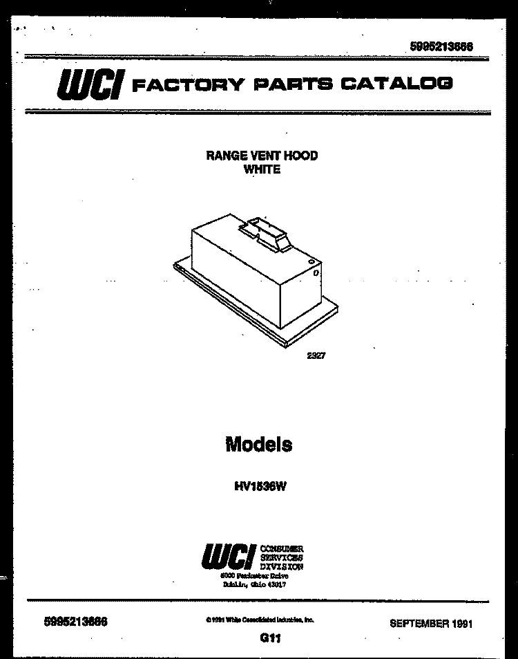 COVER Diagram and Parts List for HV1536W  Gibson Range Hood