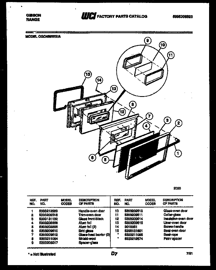 DOOR PARTS Diagram and Parts List for CGC4S9WXA  Gibson Range