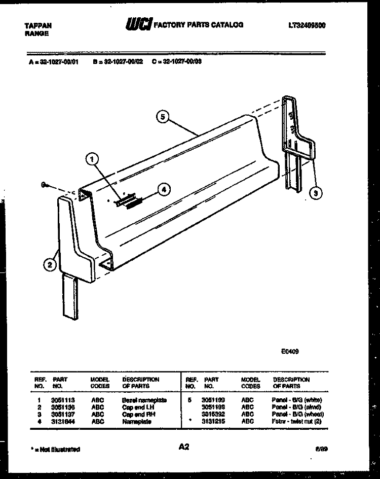BACKGUARD Diagram and Parts List for 32-1027-23-03  Tappan Range