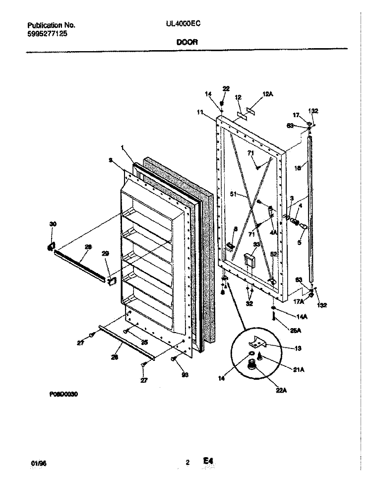 DOOR Diagram and Parts List for UL4000ECW1  Electrolux Freezer