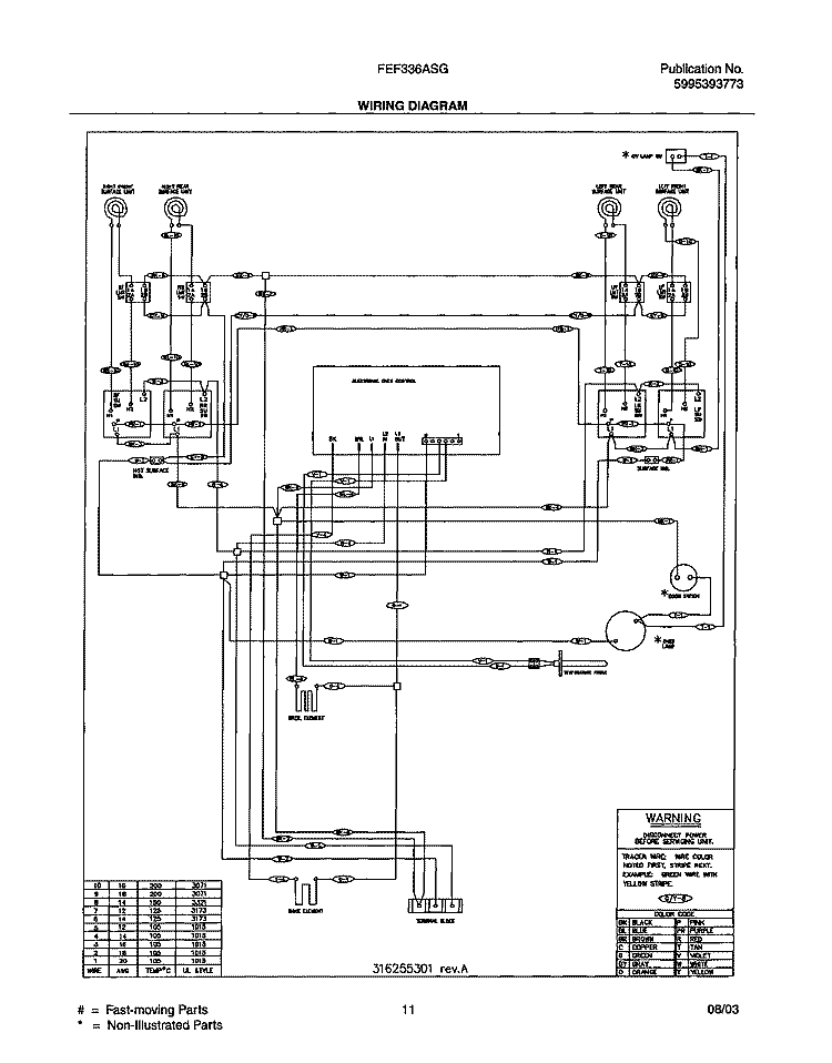 WIRING DIAGRAM Diagram and Parts List for FEF336ASG  Frigidaire Range