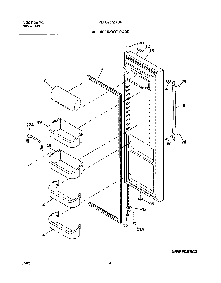 REFRIGERATOR DOOR Diagram and Parts List for PLHS237ZAB4  Frigidaire Refrigerator