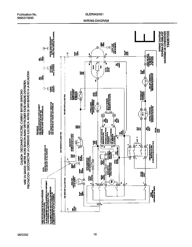 134067000 WIRING DIAGRAM Diagram and Parts List for GLER642AS1  Frigidaire Dryer