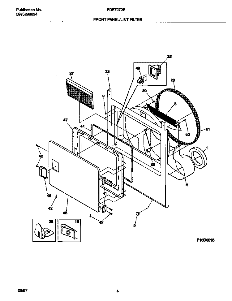FRONT PANEL / LINT FILTER Diagram and Parts List for FDE7970EW1  Frigidaire Dryer