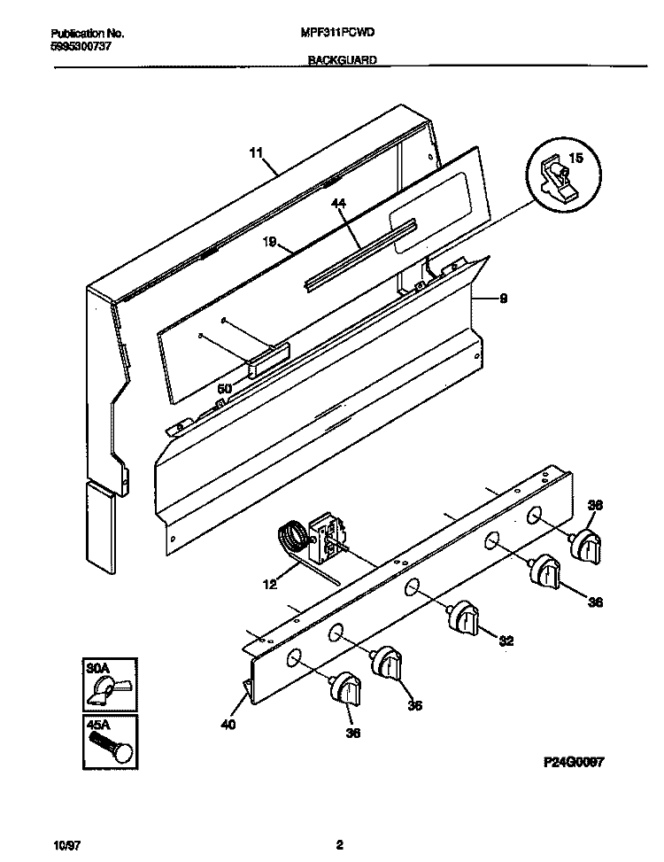 BACKGUARD Diagram and Parts List for MPF311PCWD  Frigidaire Range