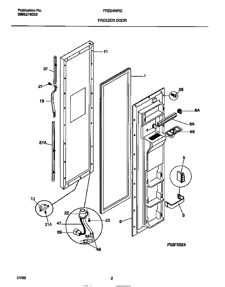 FREEZER DOOR Diagram and Parts List for FRS24WRCD2  Frigidaire Refrigerator