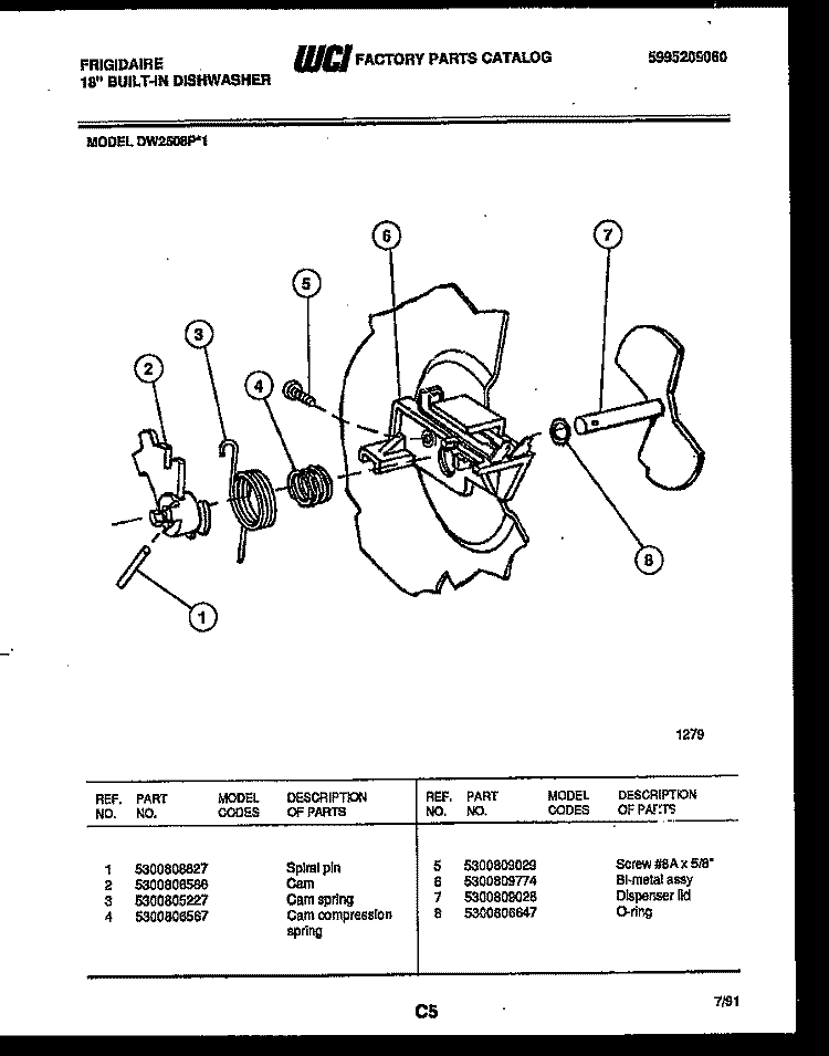 CAM Diagram and Parts List for DW2508PW1  Frigidaire Dishwasher