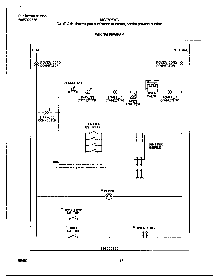 WIRING DIAGRAM Diagram and Parts List for MGF326WGTA  Frigidaire Range