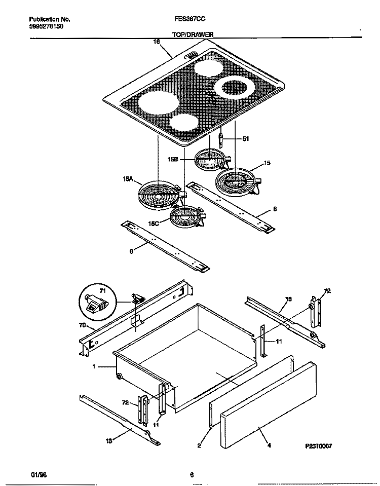 TOP / DRAWER Diagram and Parts List for FES387CCSC  Frigidaire Wall Oven