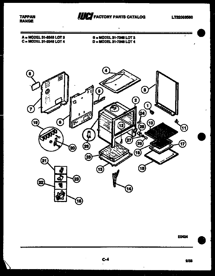 BODY PARTS Diagram and Parts List for 31-3348-00-04  Tappan Range
