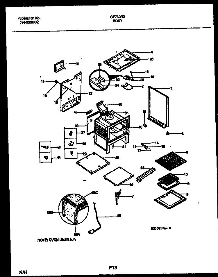 BODY PARTS Diagram and Parts List for GF760RXW1  Frigidaire Range
