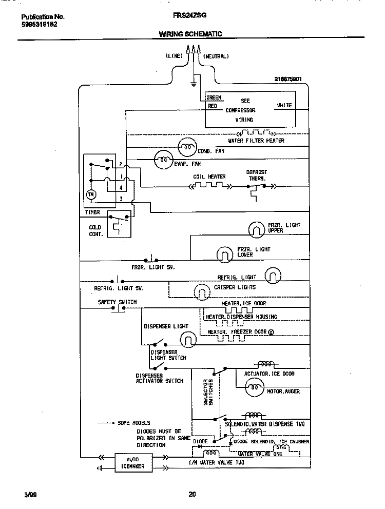 WIRING DIAGRAM Diagram and Parts List for FRS24ZSGB3  Frigidaire Refrigerator
