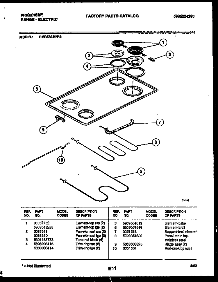 COOKTOP AND BROILER PARTS Diagram and Parts List for REG533MNW3  Frigidaire Range