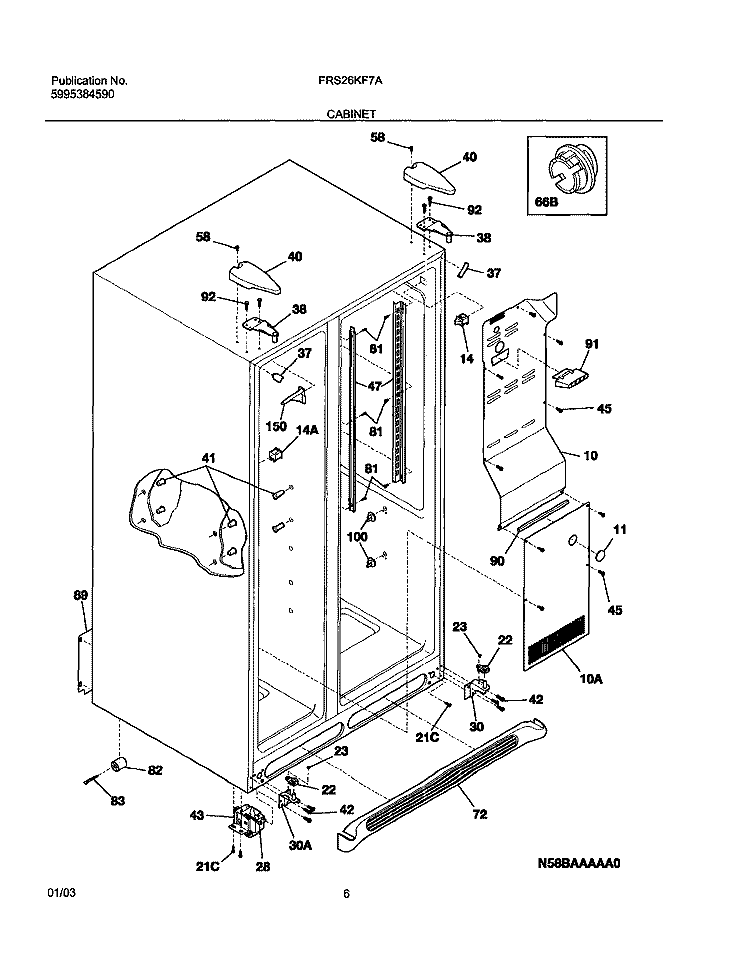 CABINET Diagram and Parts List for FRS26KF7AB6  Frigidaire Refrigerator
