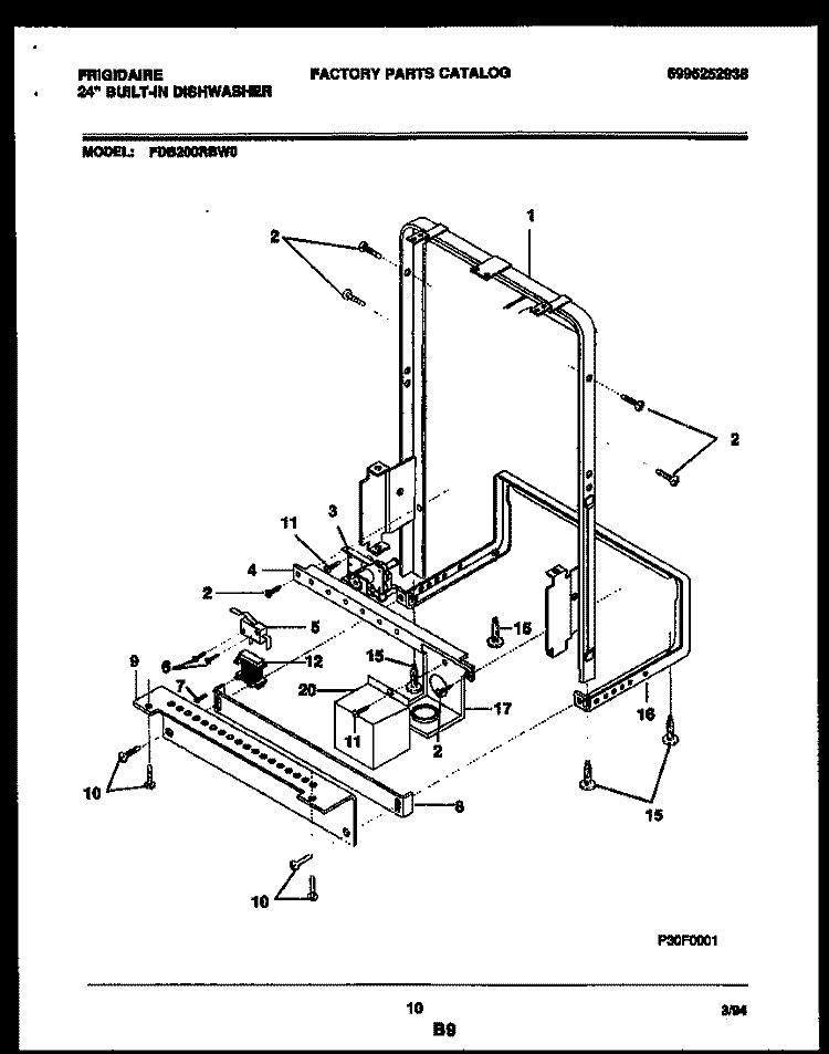 POWER DRY AND MOTOR PARTS Diagram and Parts List for FDB200RBW0  Frigidaire Dishwasher