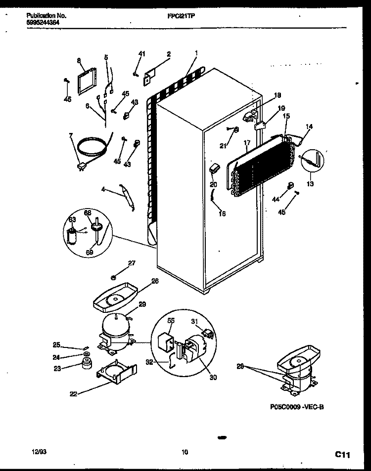 SYSTEM AND AUTOMATIC DEFROST PARTS Diagram and Parts List for FPCI21TPW1  Frigidaire Refrigerator