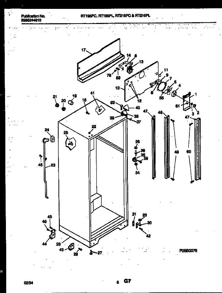 CABINET PARTS Diagram and Parts List for RT196PCD1  Frigidaire Refrigerator