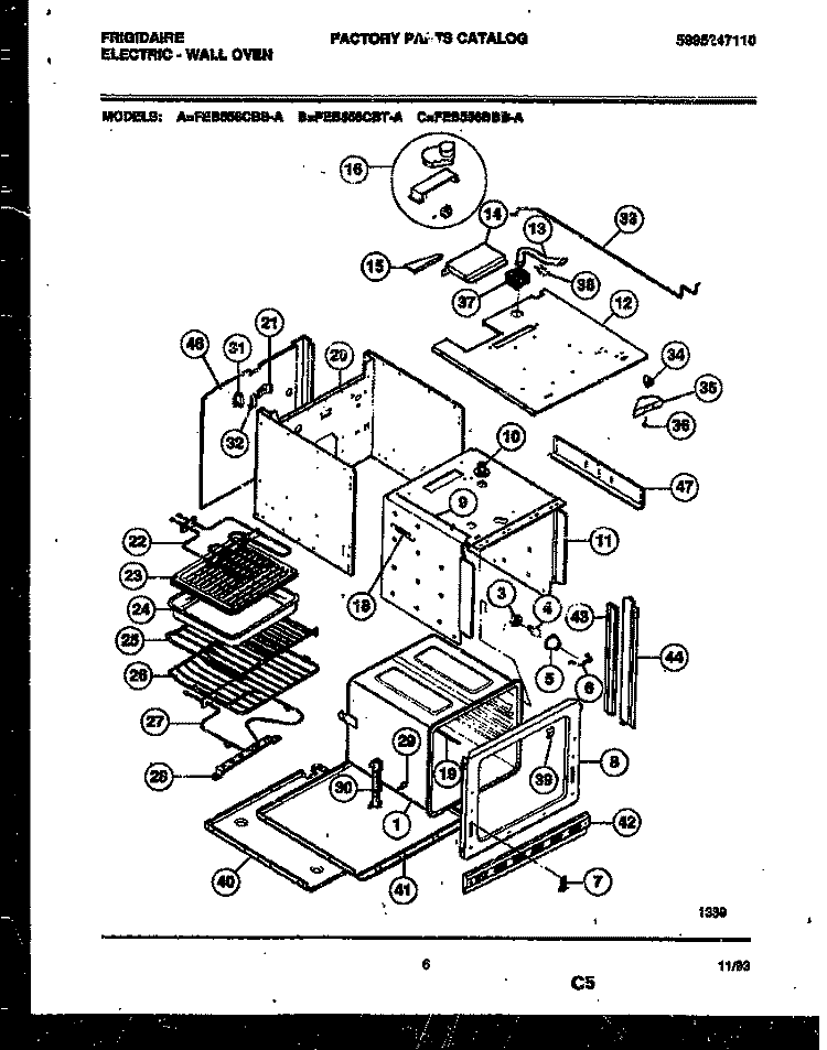 BODY PARTS Diagram and Parts List for FEB556CBSA  Frigidaire Wall Oven