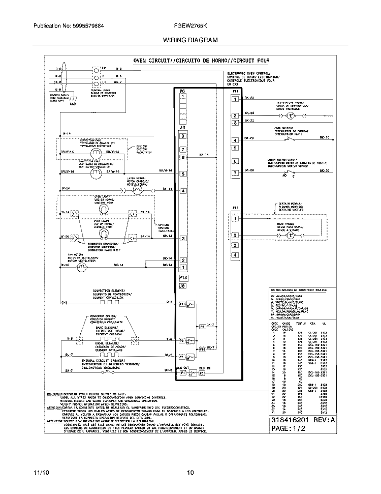 WIRING DIAGRAM Diagram and Parts List for FGEW2765KBB  Frigidaire Wall Oven