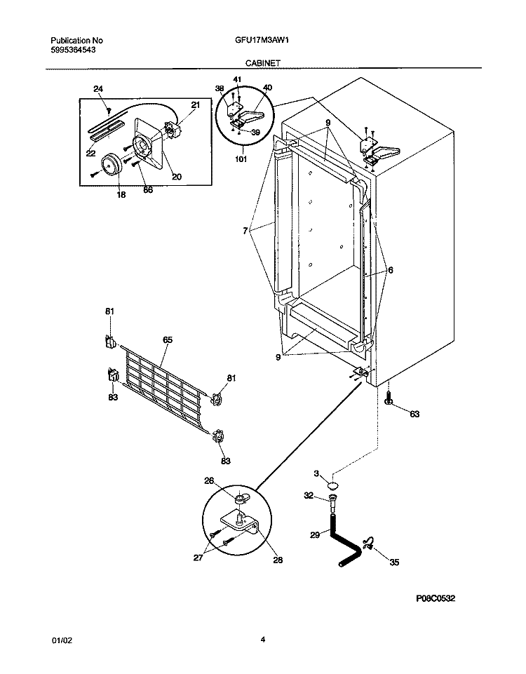 CABINET Diagram and Parts List for GFU17M3AW1  Gibson Freezer