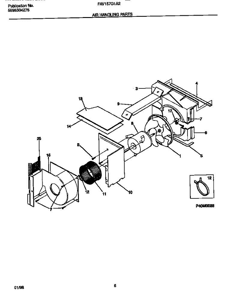 AIR HANDLING PARTS Diagram and Parts List for FAV157G1A2  Frigidaire Air Conditioner