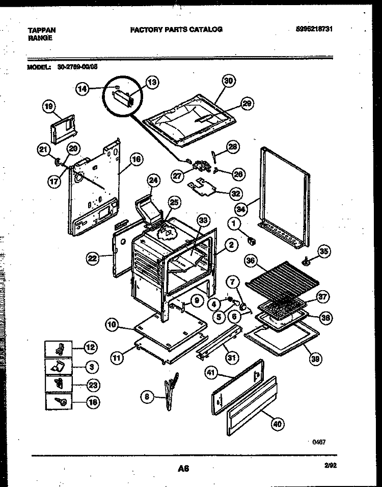 BODY PARTS Diagram and Parts List for 30-2759-00-05  Tappan Range