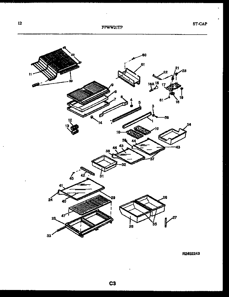 SHELVES AND SUPPORTS Diagram and Parts List for FPWW21TPL0  Frigidaire Refrigerator
