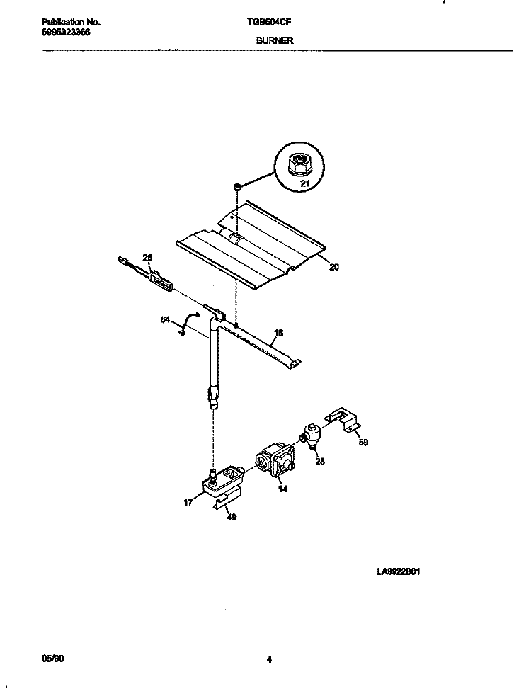 BURNER Diagram and Parts List for TGB504CFB3  Tappan Wall Oven
