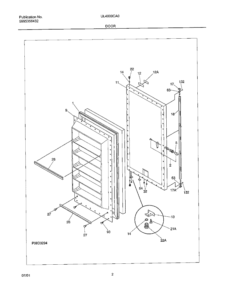 DOOR Diagram and Parts List for UL4000CA0  Electrolux Freezer