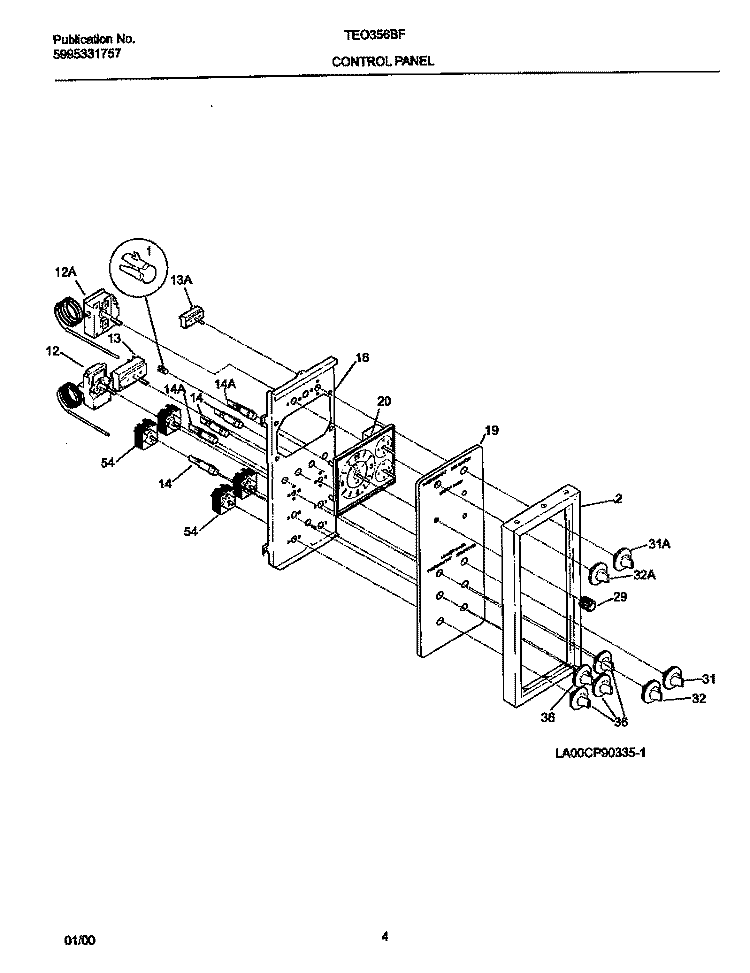 CONTROL PANEL Diagram and Parts List for TEO356BFW2  Tappan Range