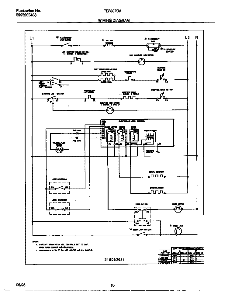 WIRING DIAGRAM Diagram and Parts List for FEF367CASF  Frigidaire Range